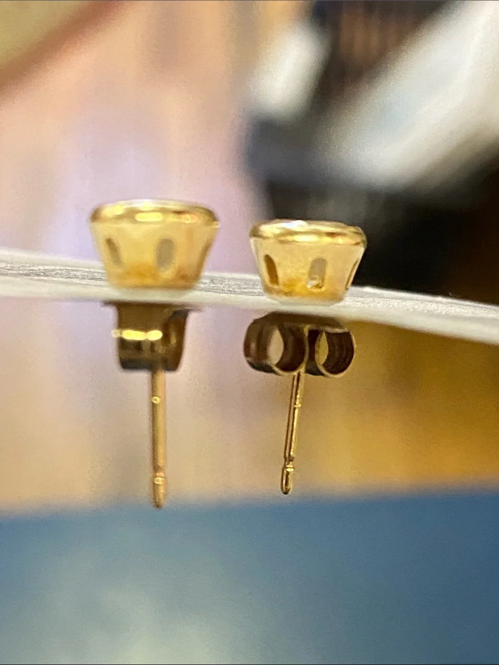 14K Yellow Gold Cubic Zirconia Stud Post Earrings - Picture 12 of 13